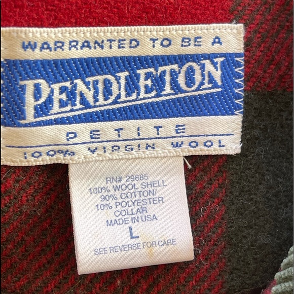 PENDLETON 100% Virgin Wool Beautiful Hunter Green Red Buffalo Plaid Jacket L USA - Picture 3 of 12